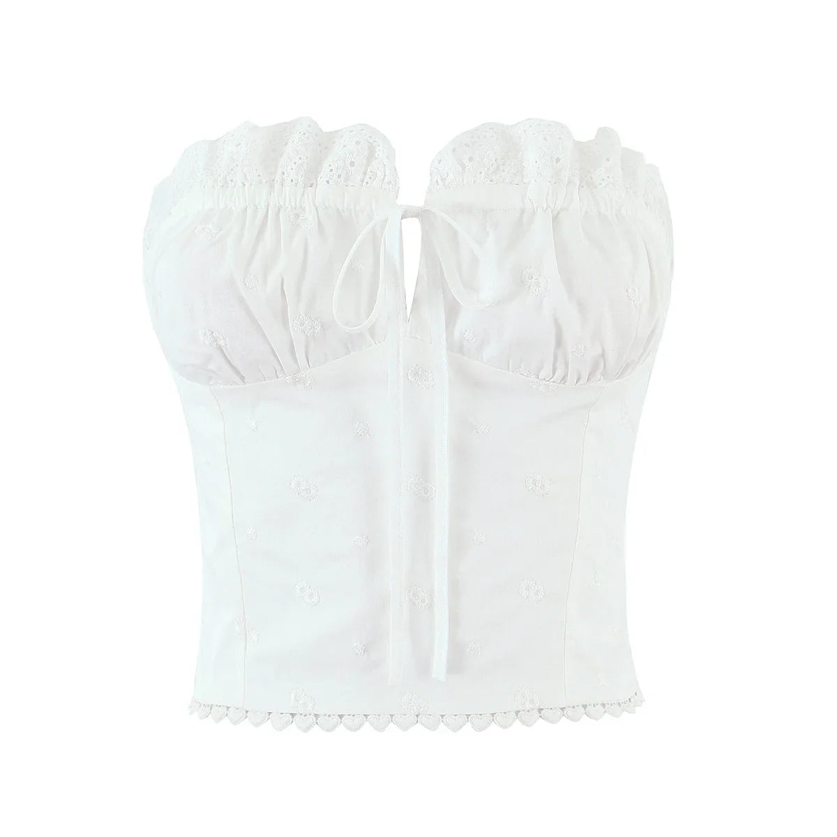 White Ruched Tie Up Crop Top