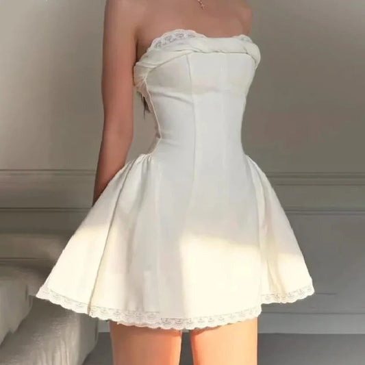Elegant Strapless White Mini Dress