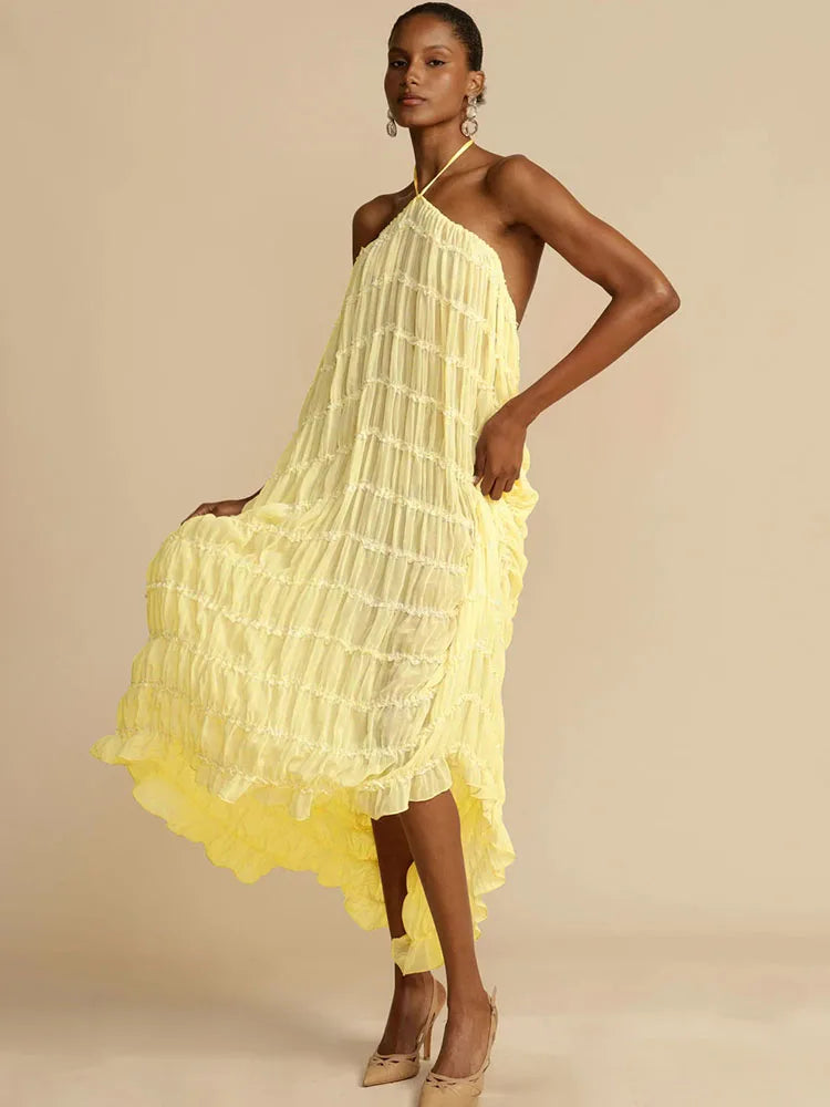 Halter Neck Ruched Midi Dress