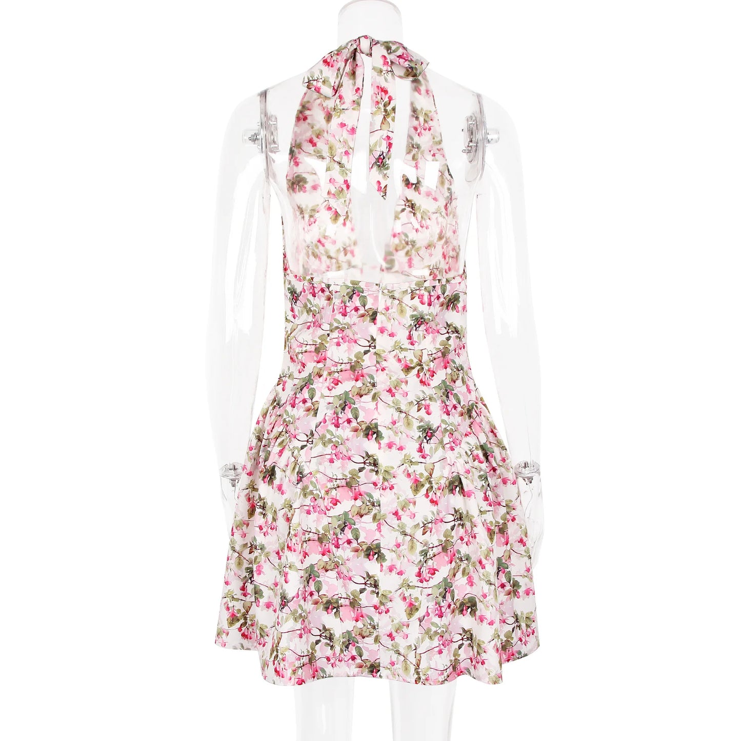 Floral Deep Halter Neck Mini Dress