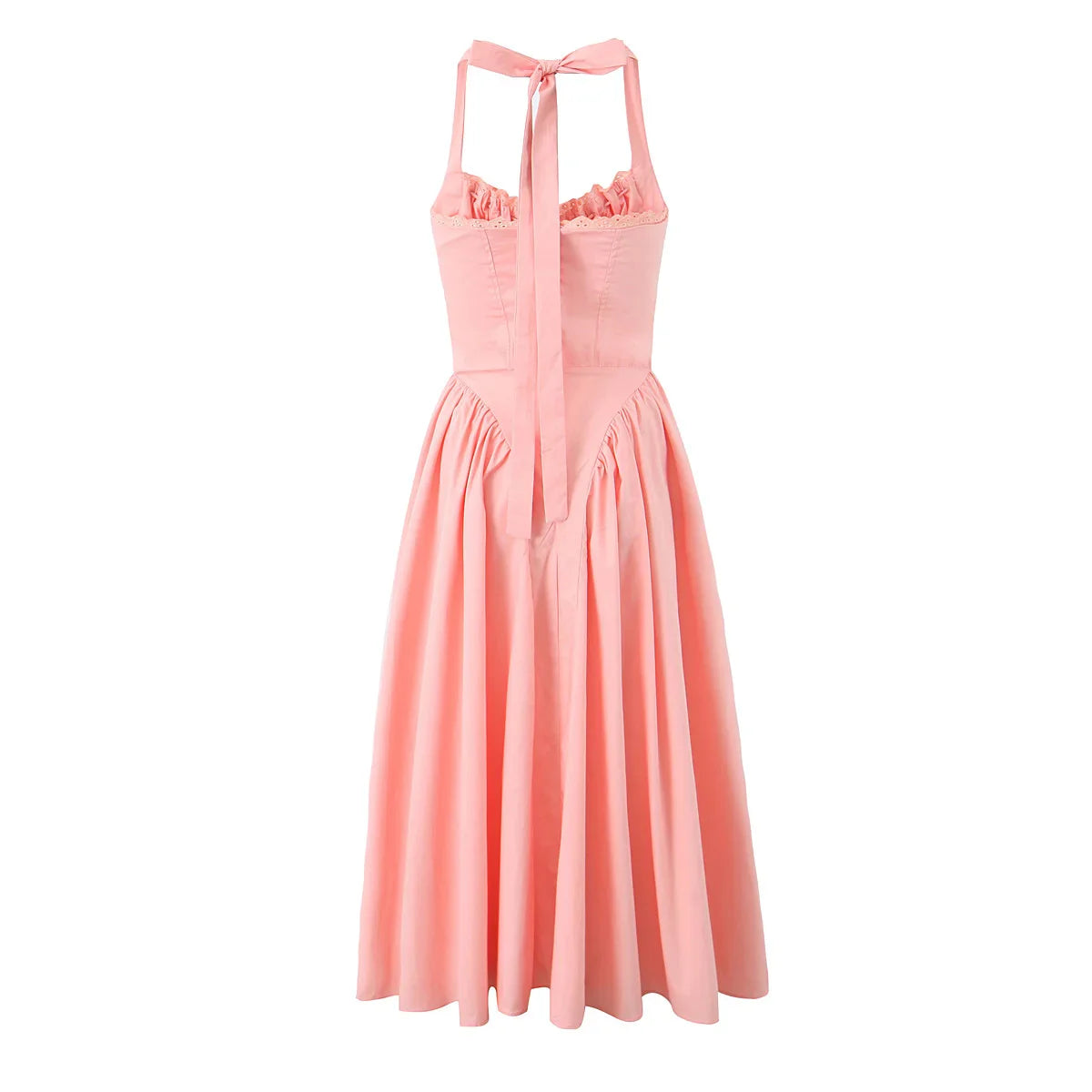 Pink Halter Drawstring Midi Dress