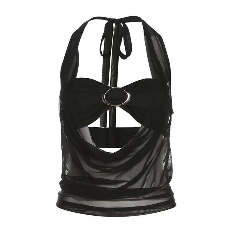 See-through Halter Top & Bralette Set - Streetwear Crop Tank