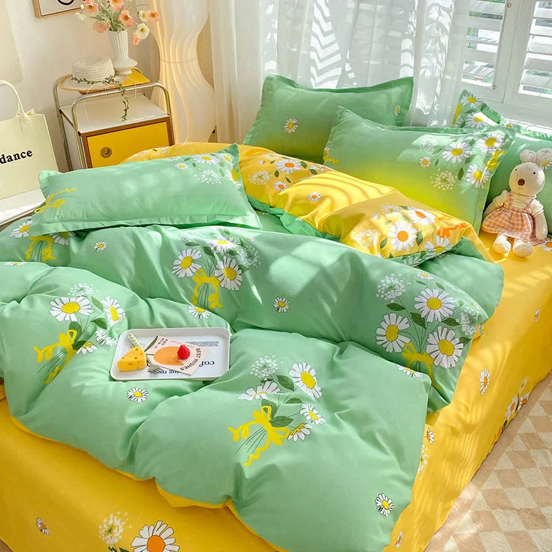 Nordic Princess Purple Bedding Set Girls Boys Single Double Size Flat Sheet Duvet Cover Pillowcase Bed Linens Home Textile