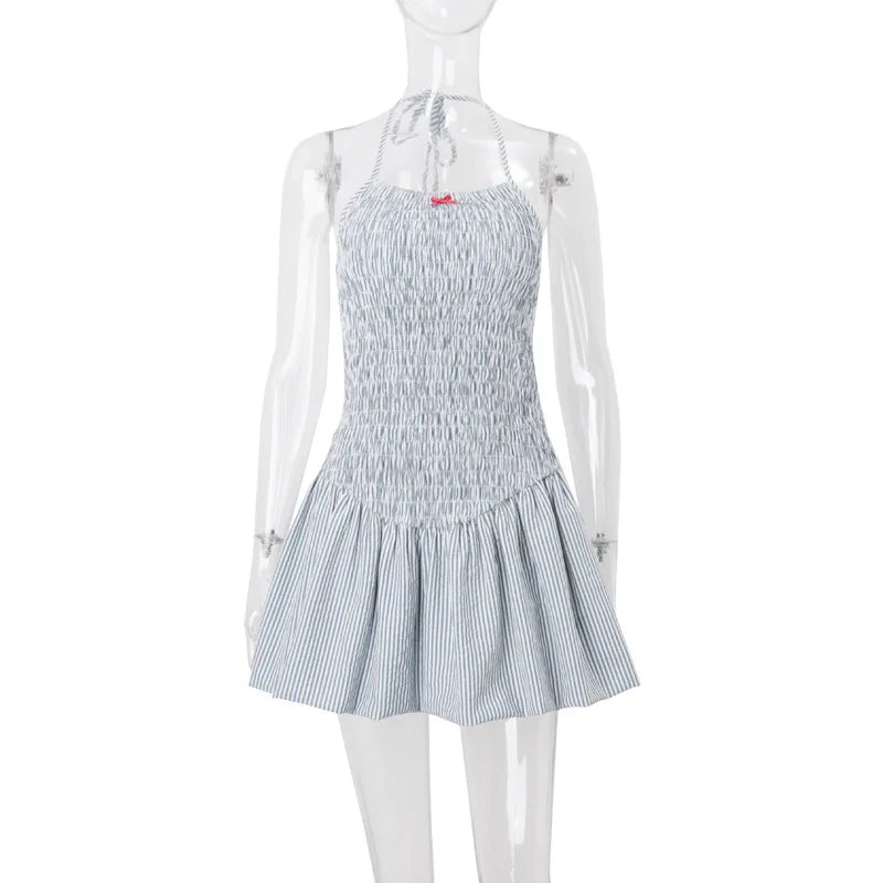 Blue Striped Ruched Mini Dress â€?Stretchy Fit