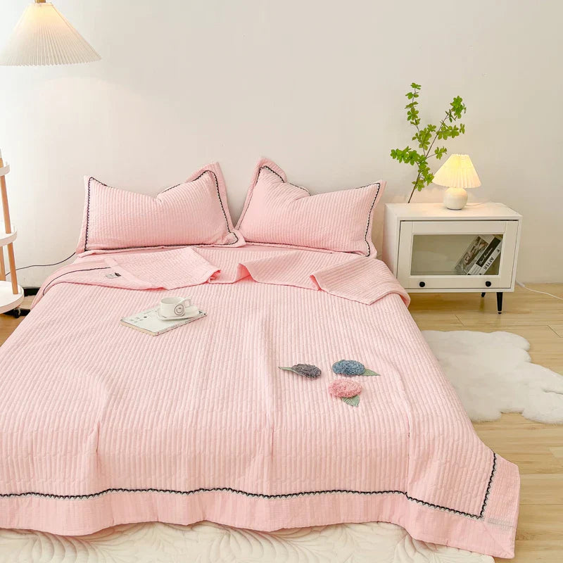 1/3Pc Korean Princess Elegant Handmade Flowers Embroidery Quilted Summer Quilt Bedspread Air-conditioning Skin-friendly Blanket