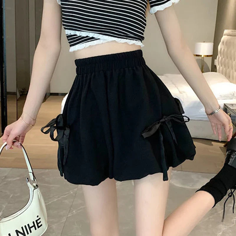 Bow Elastic Loose Bloomer Shorts