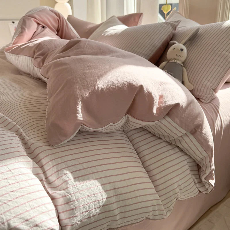 New Stripe Series Quilt Cover Skin Friendly 4-piece Bedding Set Pillow Case with Bed Sheet Four General 150x200 200x230