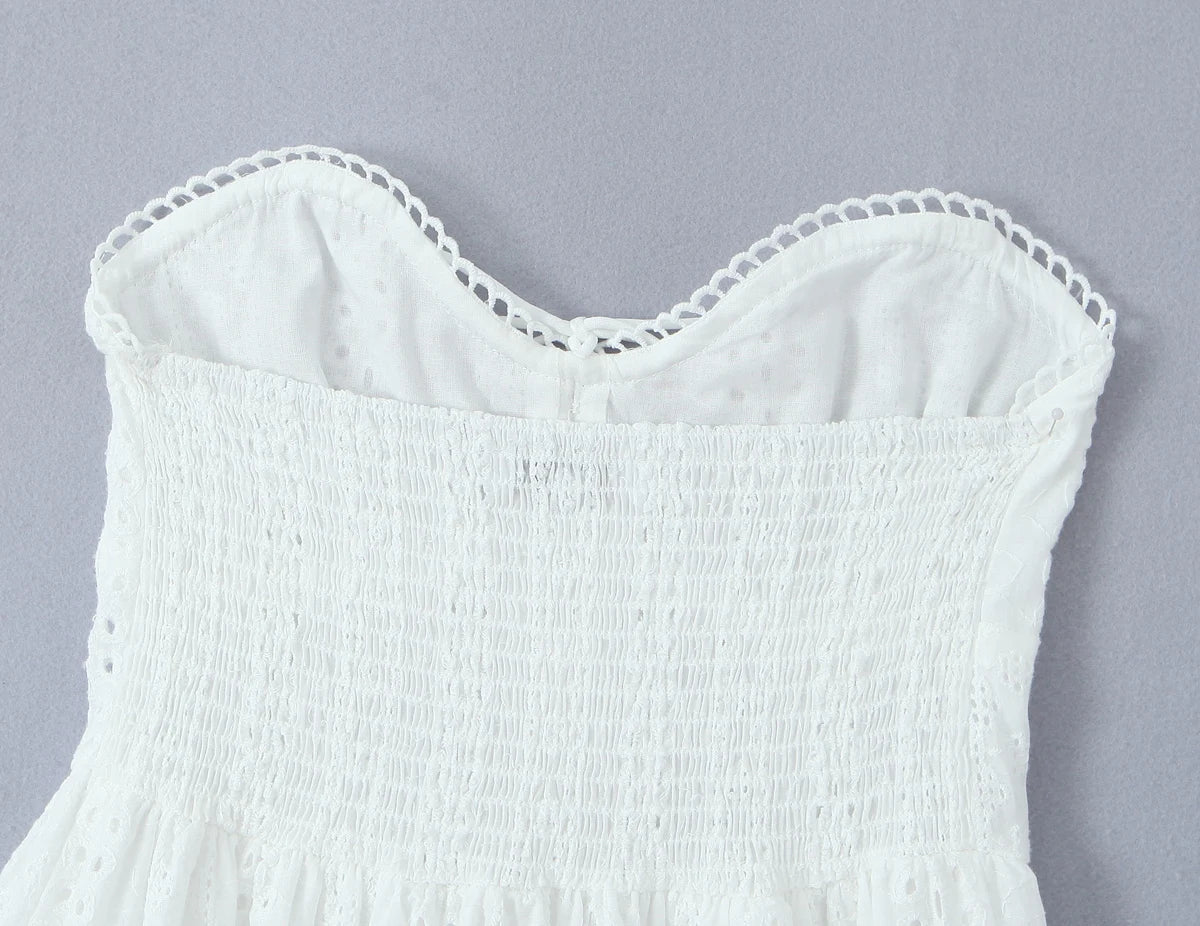White Embroidered Strapless Mini Dress