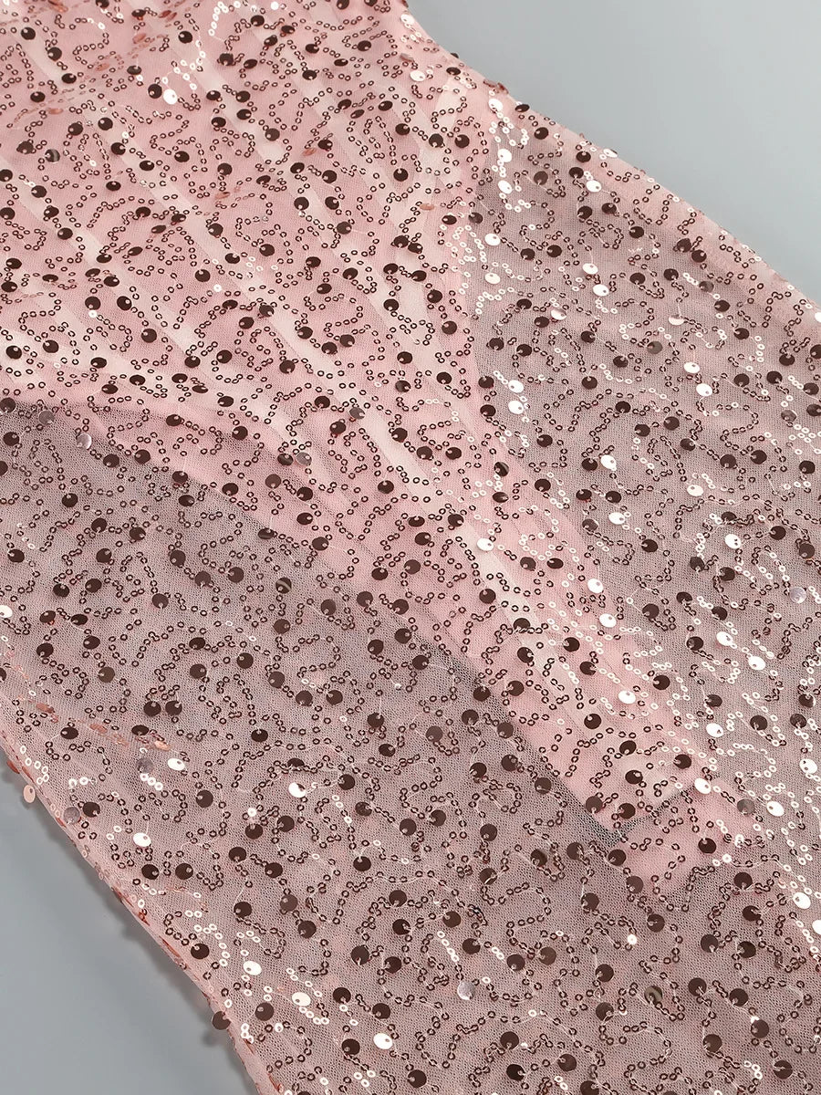 Pink Sequin Bodycon Mesh Maxi Dress