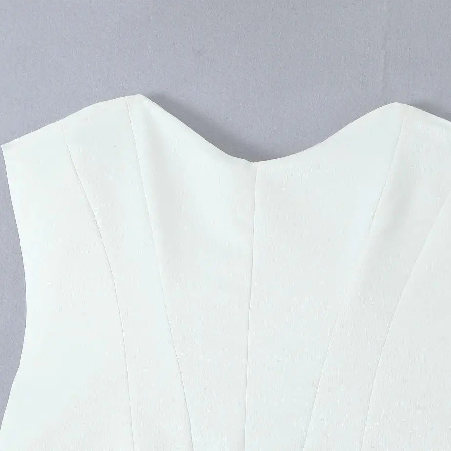 White Satin Tulle Back Bow Mini Strapless Dress