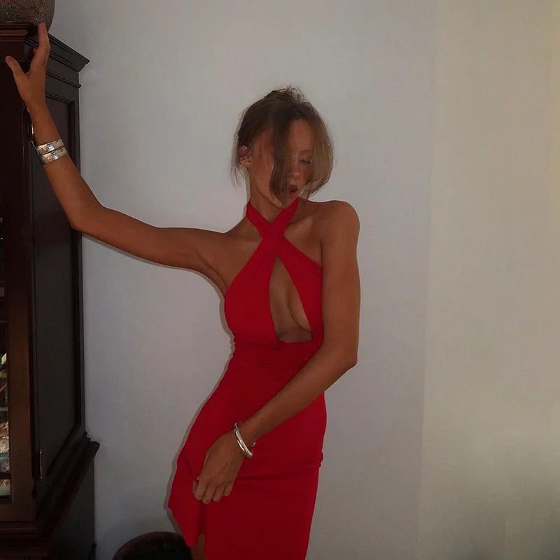 Deep Neck Draped Mini Dress