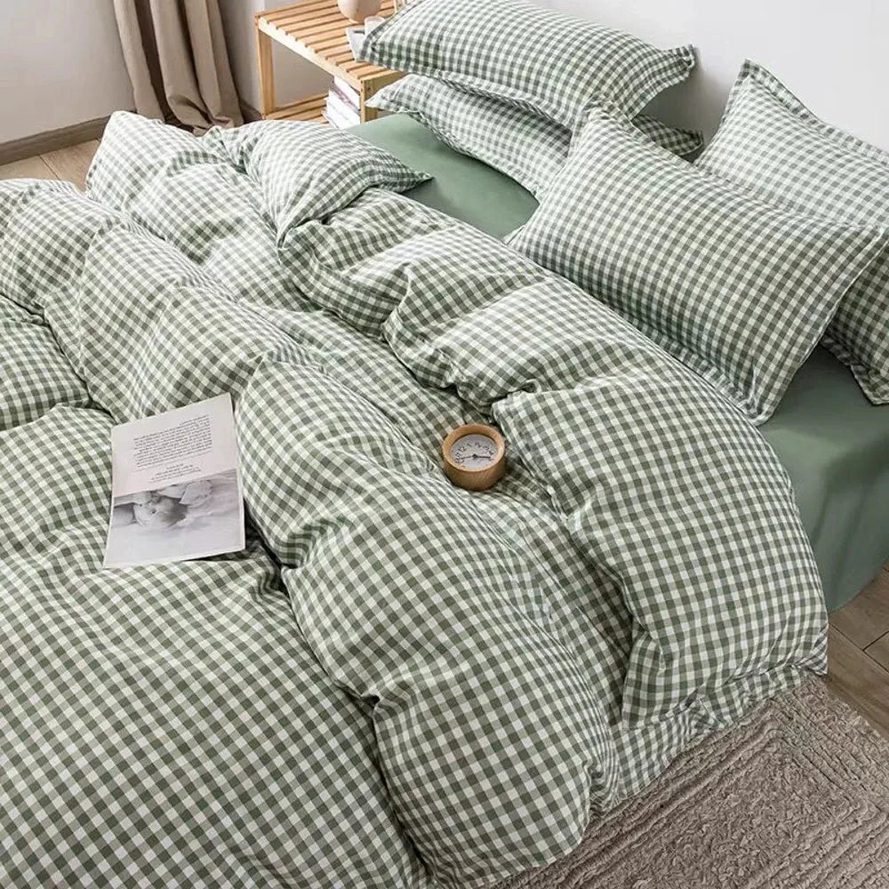 Pink Duvet Cover Set Classic Plaid Twin Queen Size Girls Boys Flat Sheet Pillowcase No Filler Soft Home Decor Bedding Set