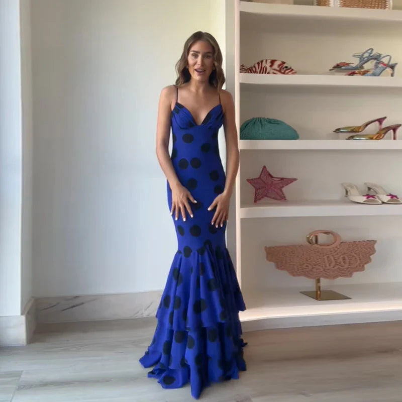 Spaghetti Straps Print Polka Dot Maxi Dress