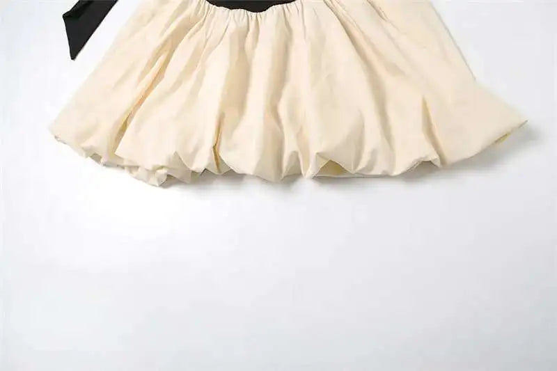 Sleeveless Puff Patchwork Mini Dress