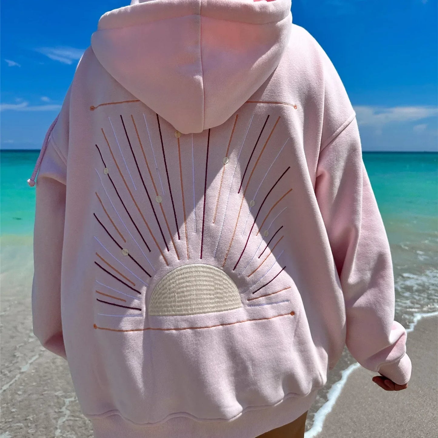 Pink Sunrise Embroidered Hoodie