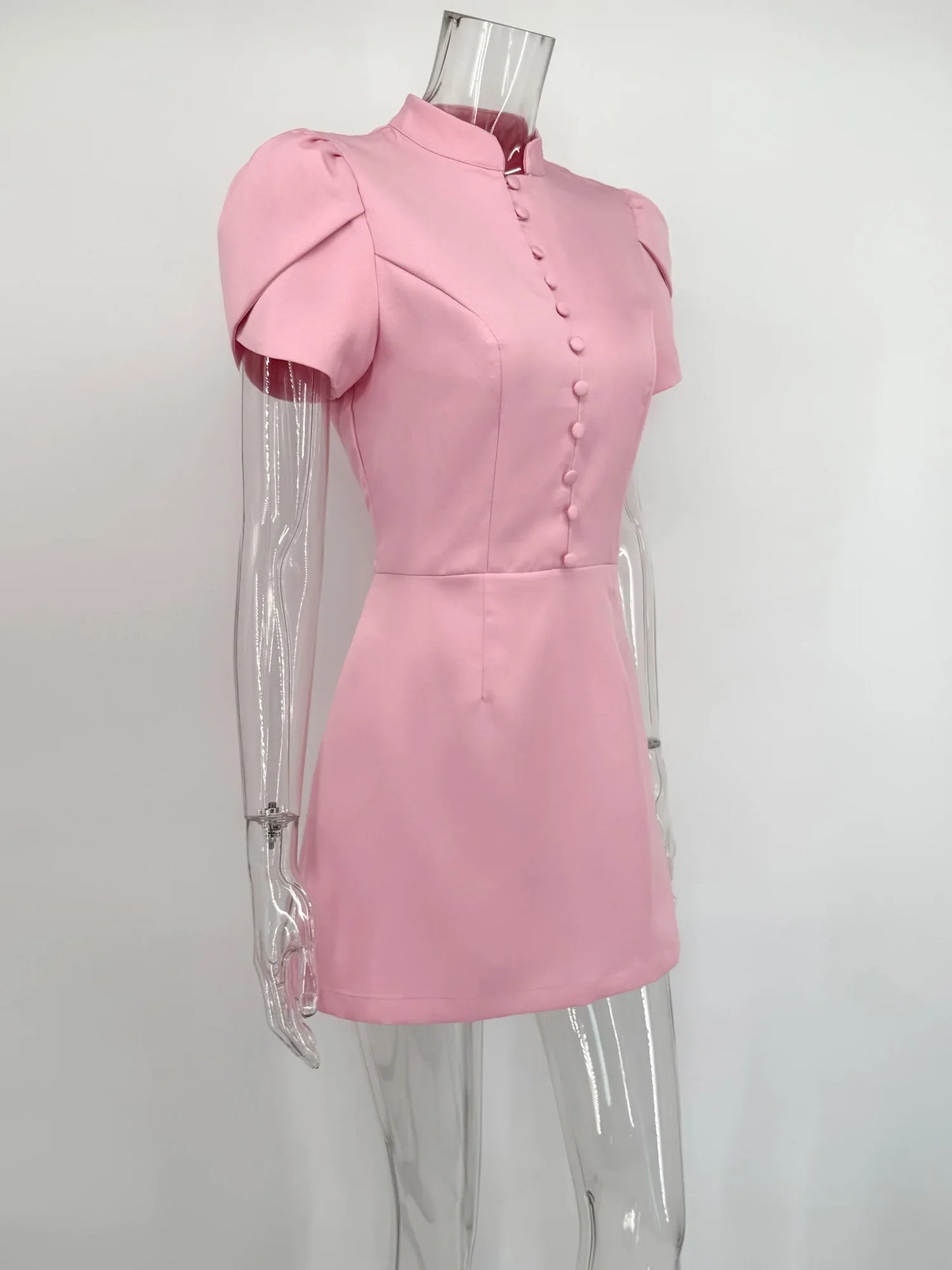 Structured High Neck Buttoned Mini Dress