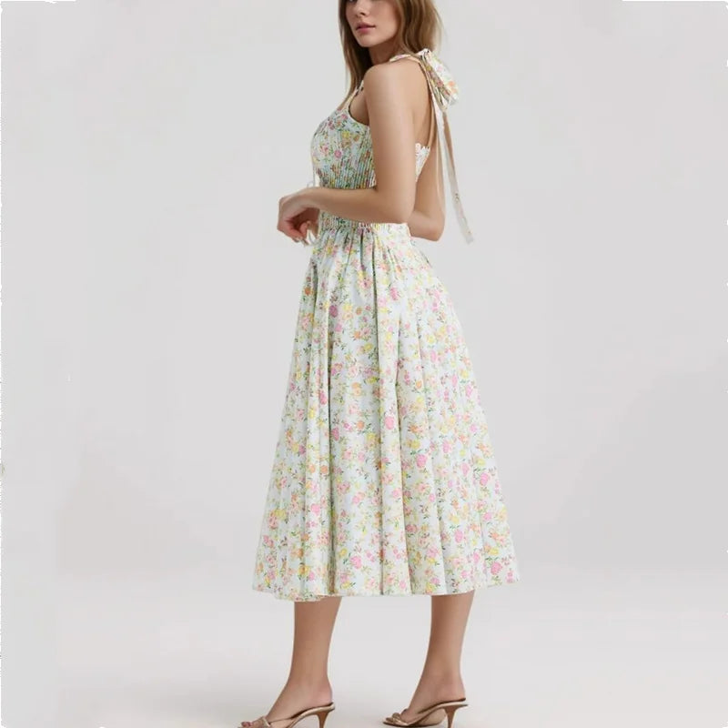 Floral Print Corset Midi Dress