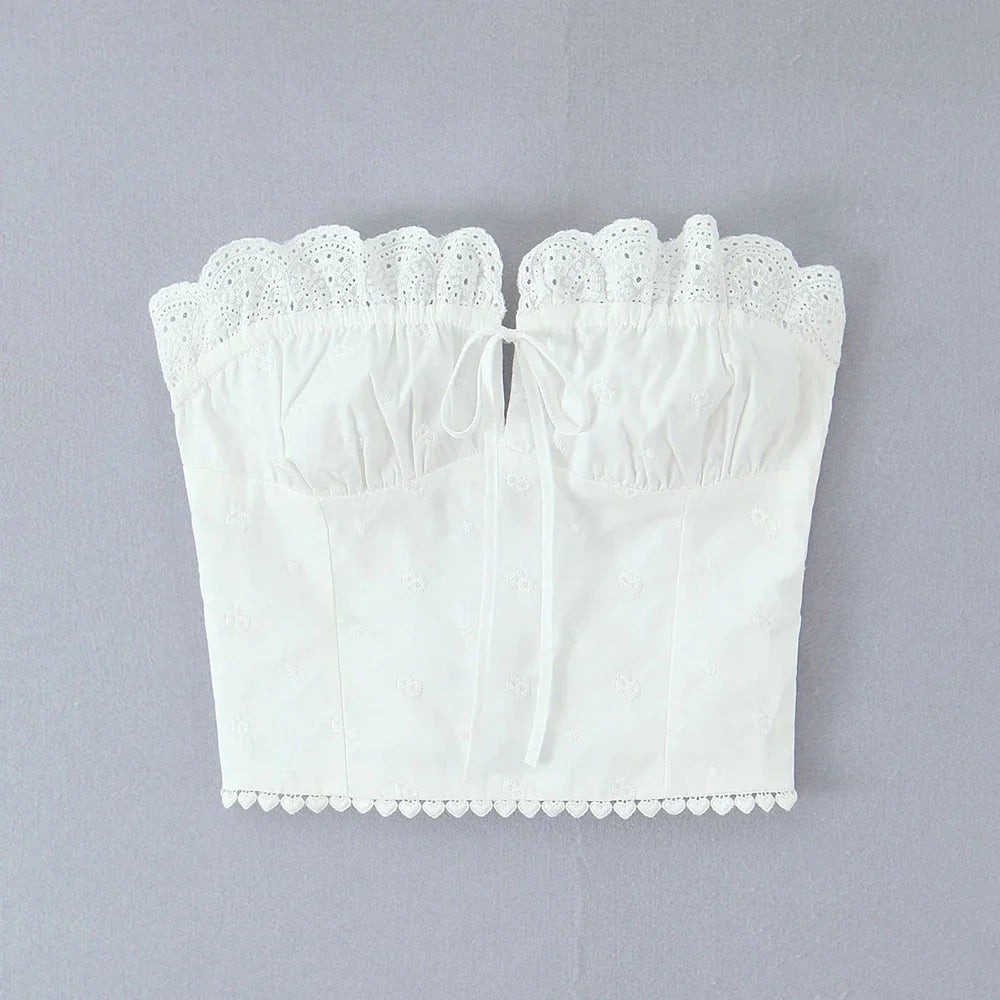 Tube White Eyelet Design Crop Top