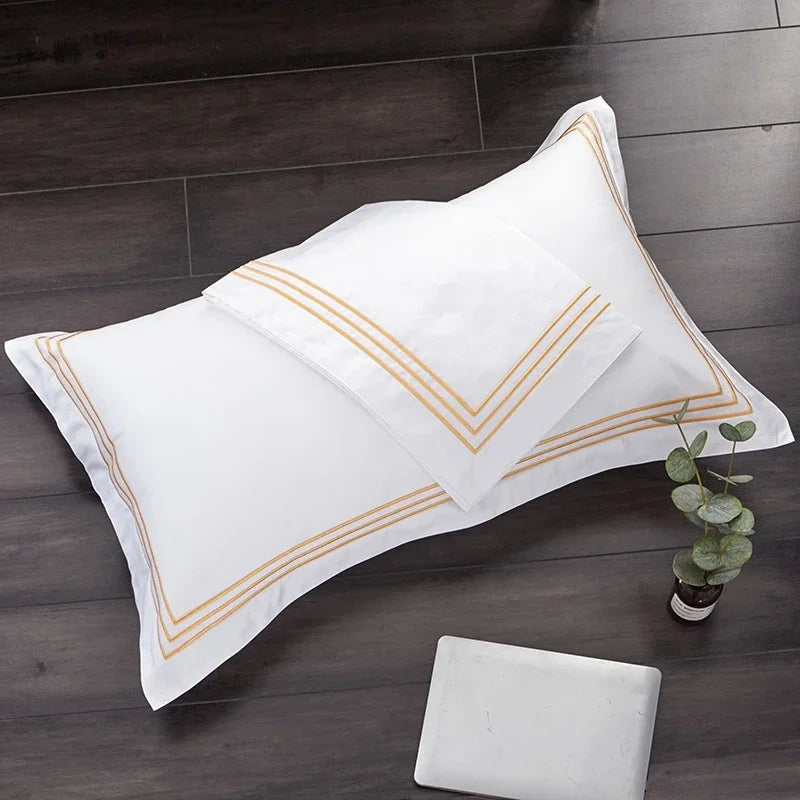 Luxury 100% Egypt Cotton 5 Stars Hotel  Quilt Cover Pure Cotton Satin Strip Bed Line Duvet Cover Gray  Blue Gold