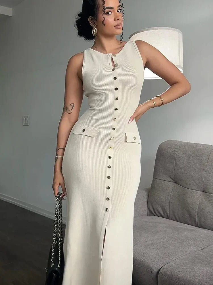 Knit Buttoned Midi Dress