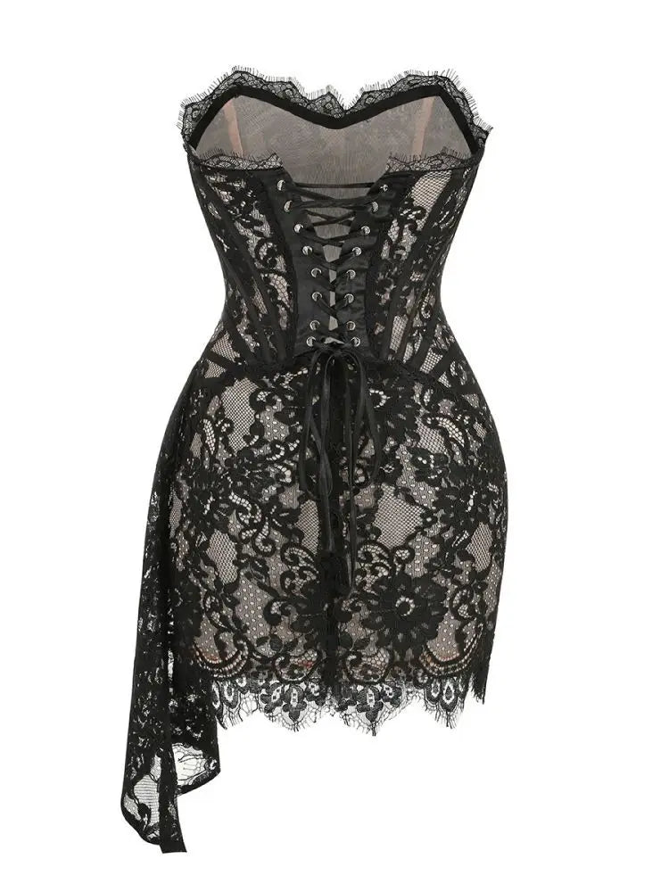 Lace Corset Draped Mini Dress