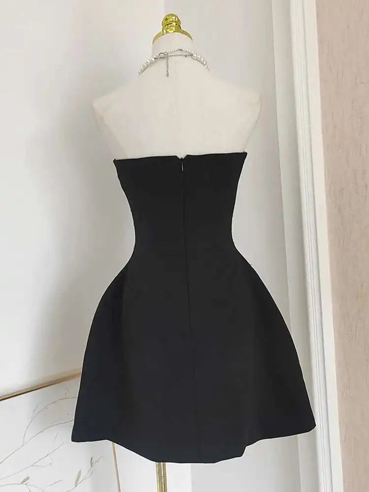 Back Diamond Stones Flare Strapless Mini Dress