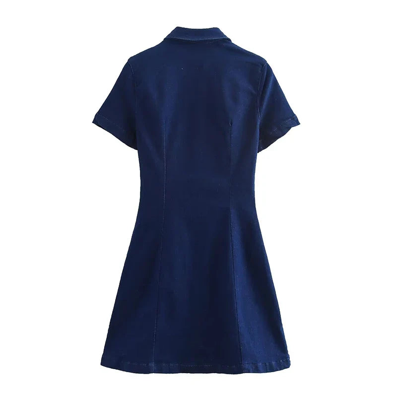 Short-sleeved Denim Buttoned Mini Dress