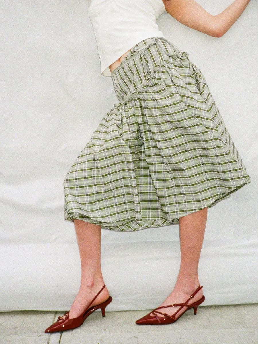 Low Rise Plaid Midi Skirt