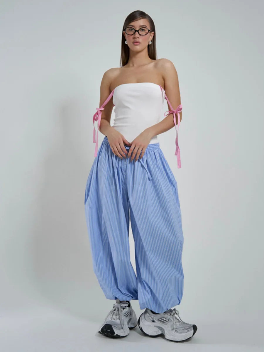 Striped Drawstring Puff Pants