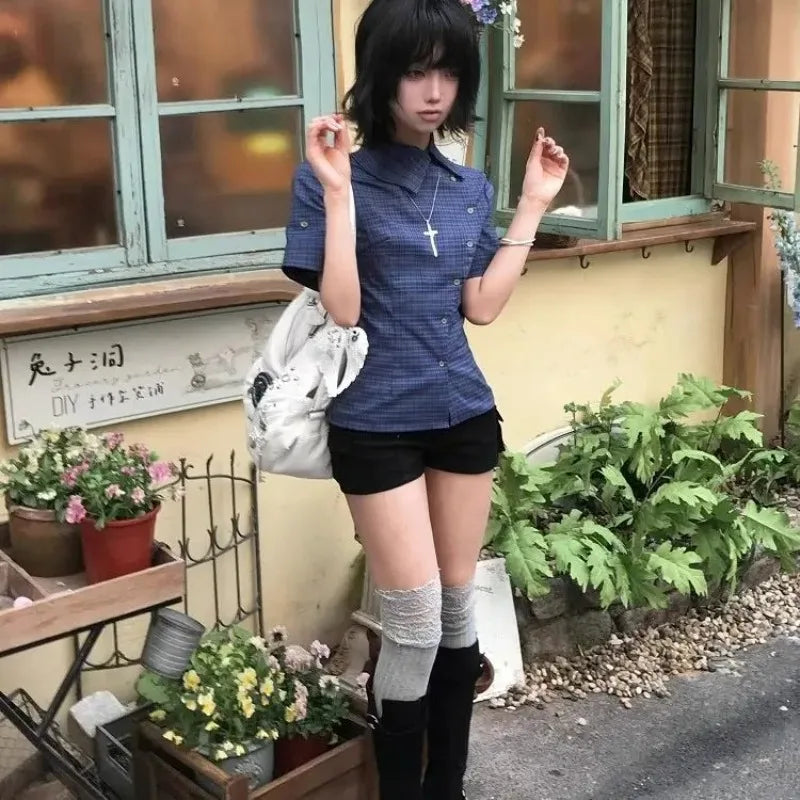 Plaid Irregular Buttoned T-shirt