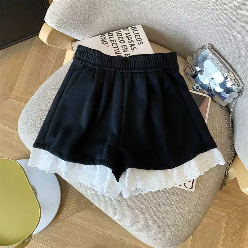 Lace Patchwork Sports Shorts