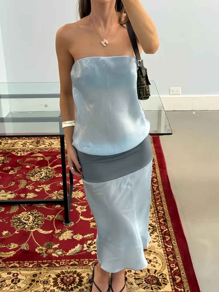 Satin Tube Color Patchwork Long Dress