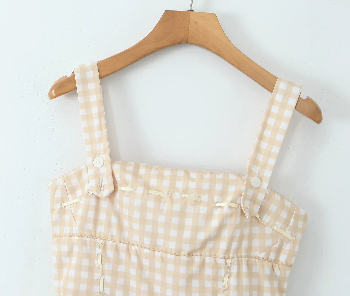 Khaki Plaid Strap Square Neck Mini Dress