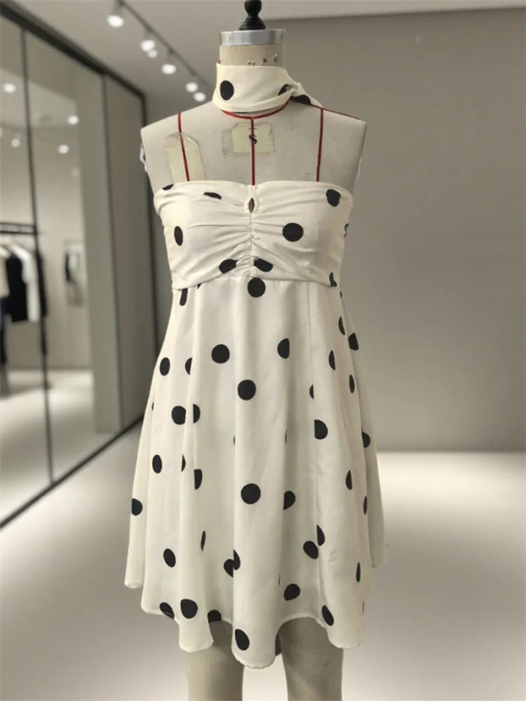 Tube White Polka Dot Strap Drape Mini Dress