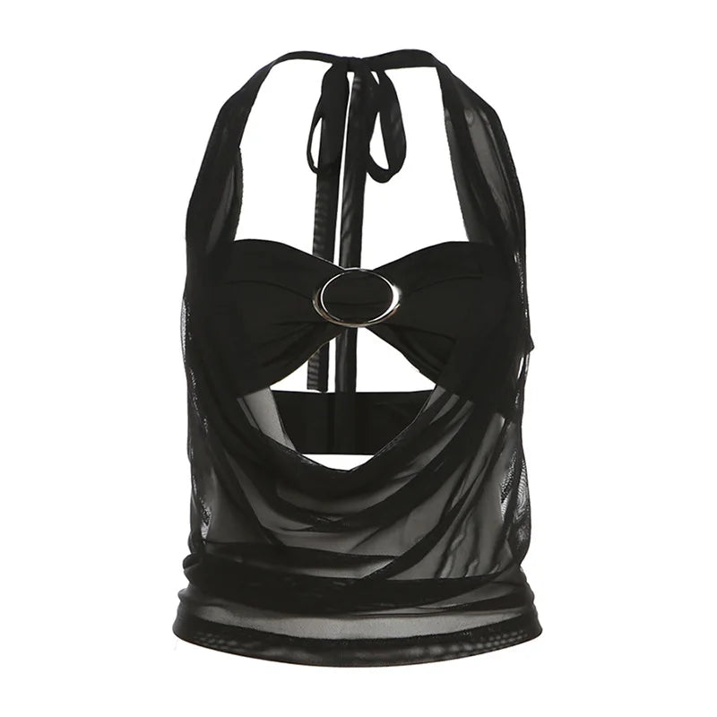 See-through Halter Top & Bralette Set - Streetwear Crop Tank