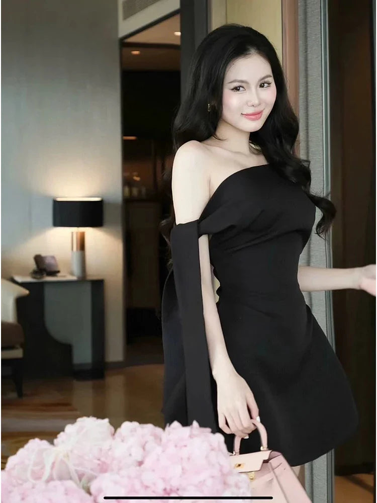 One Shoulder Tie-up Mini Dress