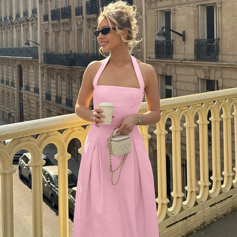 Solid Halter Midi Dress