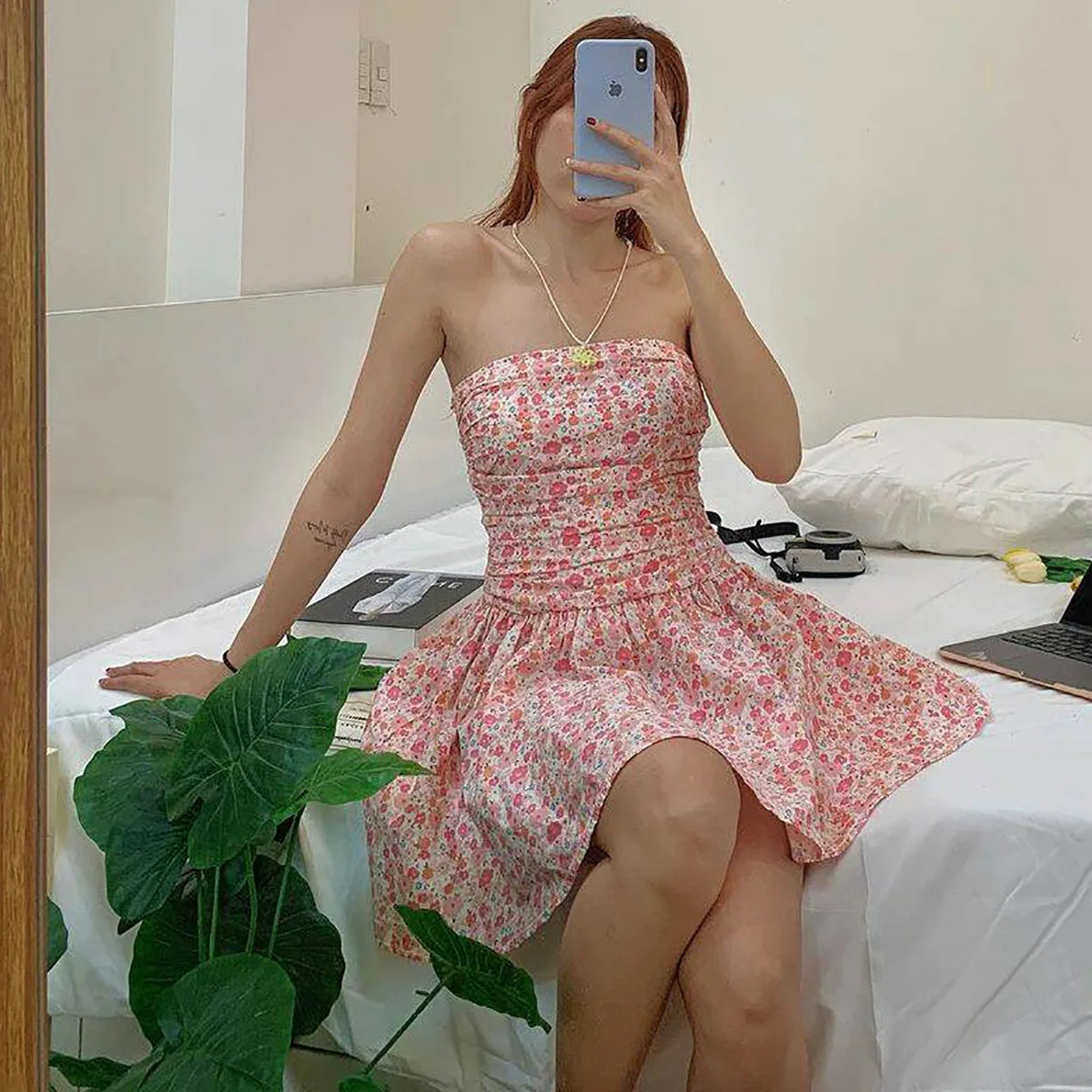 Floral Printed Tube Mini Dress