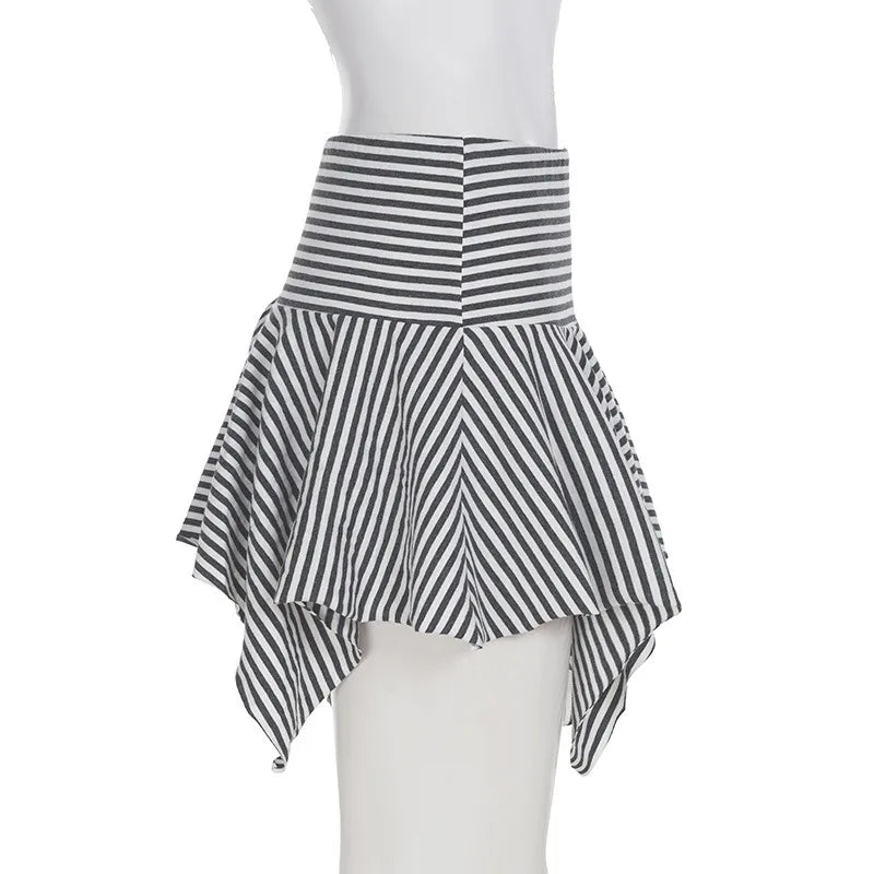 Grey Striped Asymmetric Mini Skirt