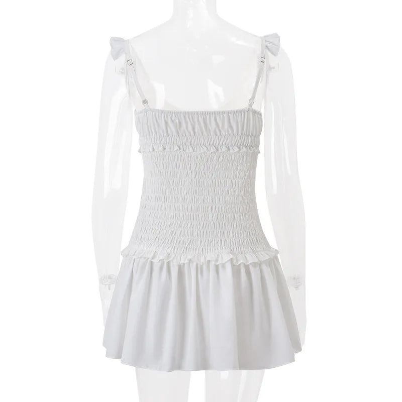 White Elastic Ruched Mini Dress