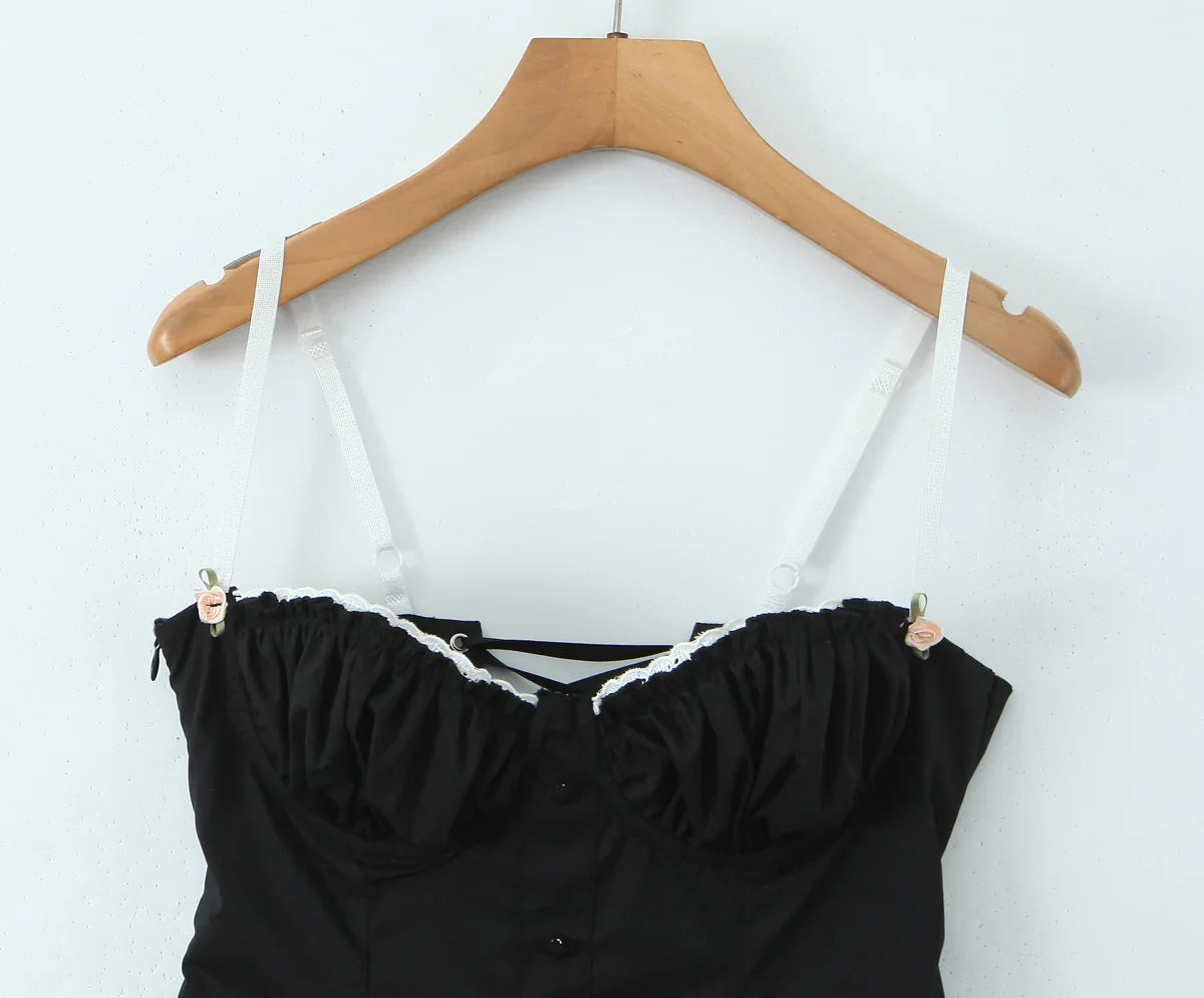 Lace Bustier Patchwork Cami Lace Up Mini Dress