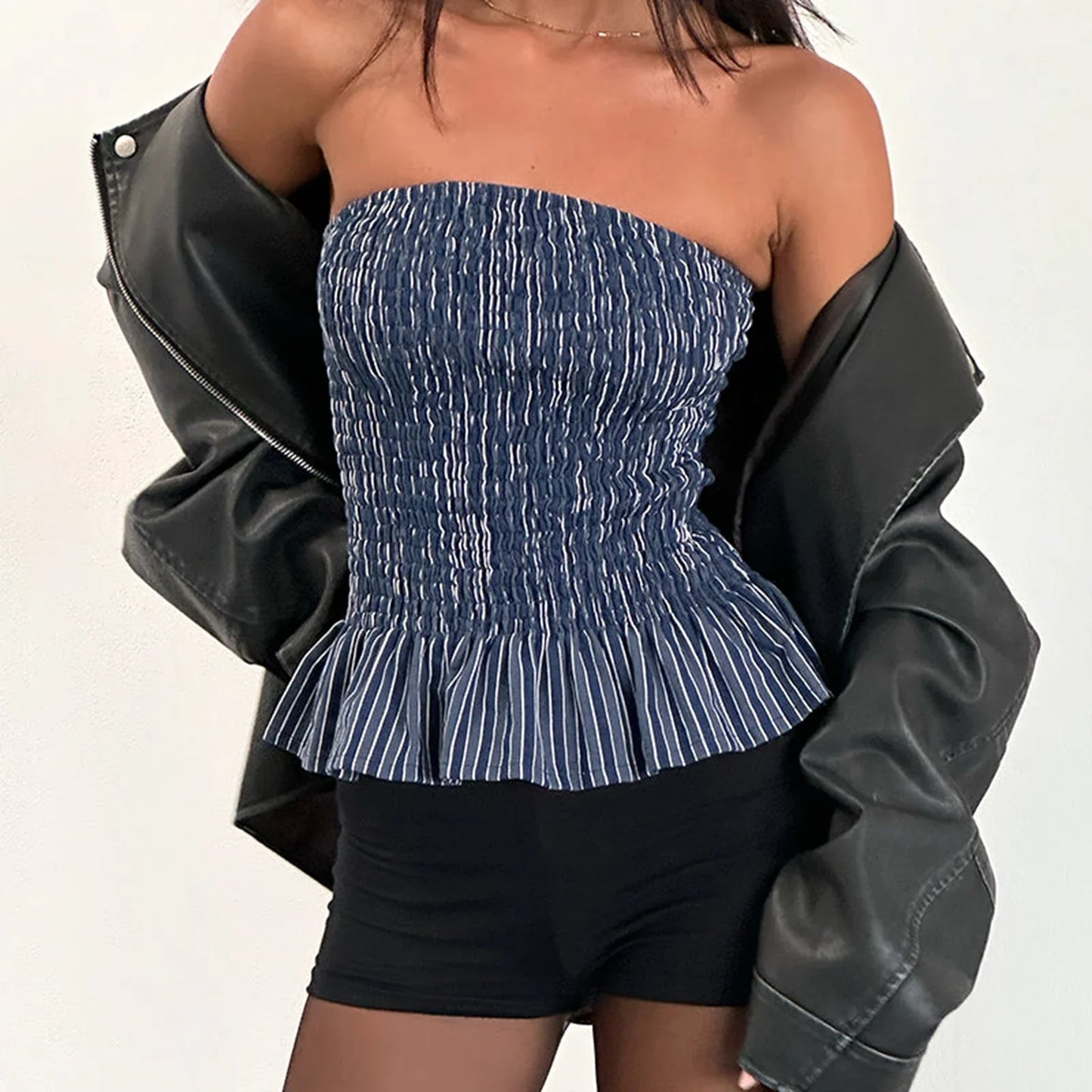 Smock Ruffled Hem Bandeau Top