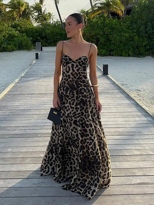 Leopard Sling Strap Long Dress