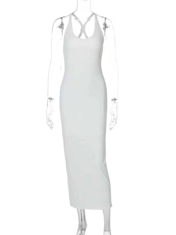 Solid Racer Back Tank Midi Dress