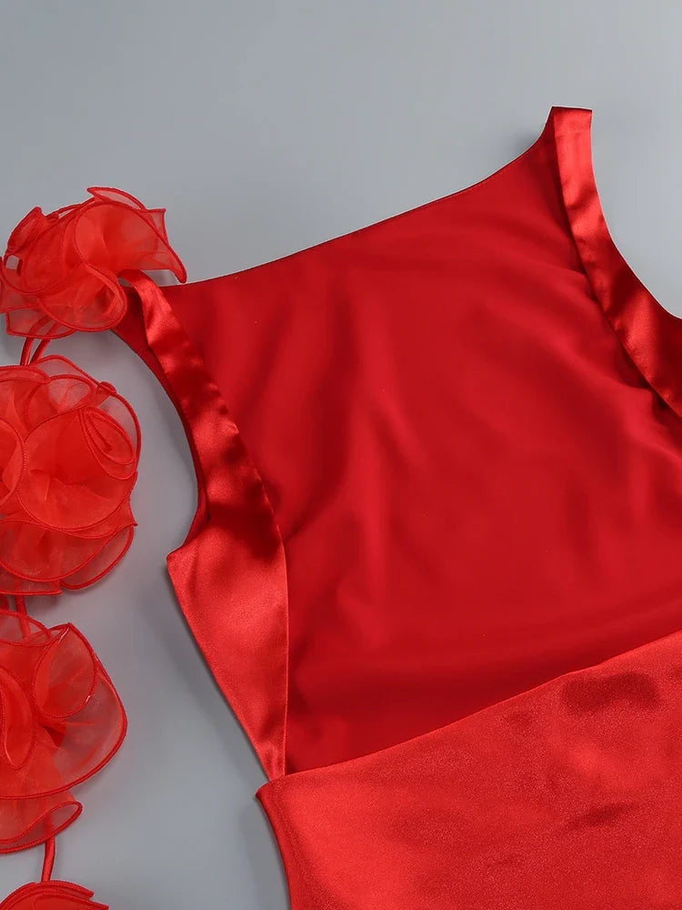 Flower Strap Backless Satin Mini Dress