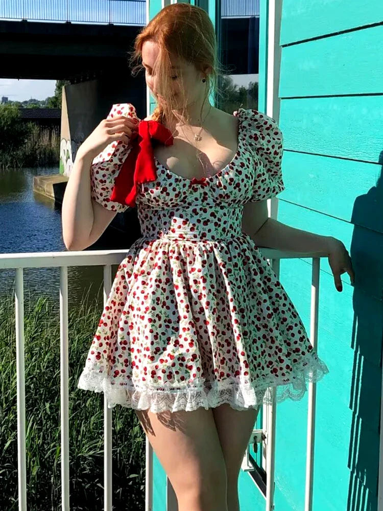 Floral Printed Pink Puff Sleeve Mini Dress