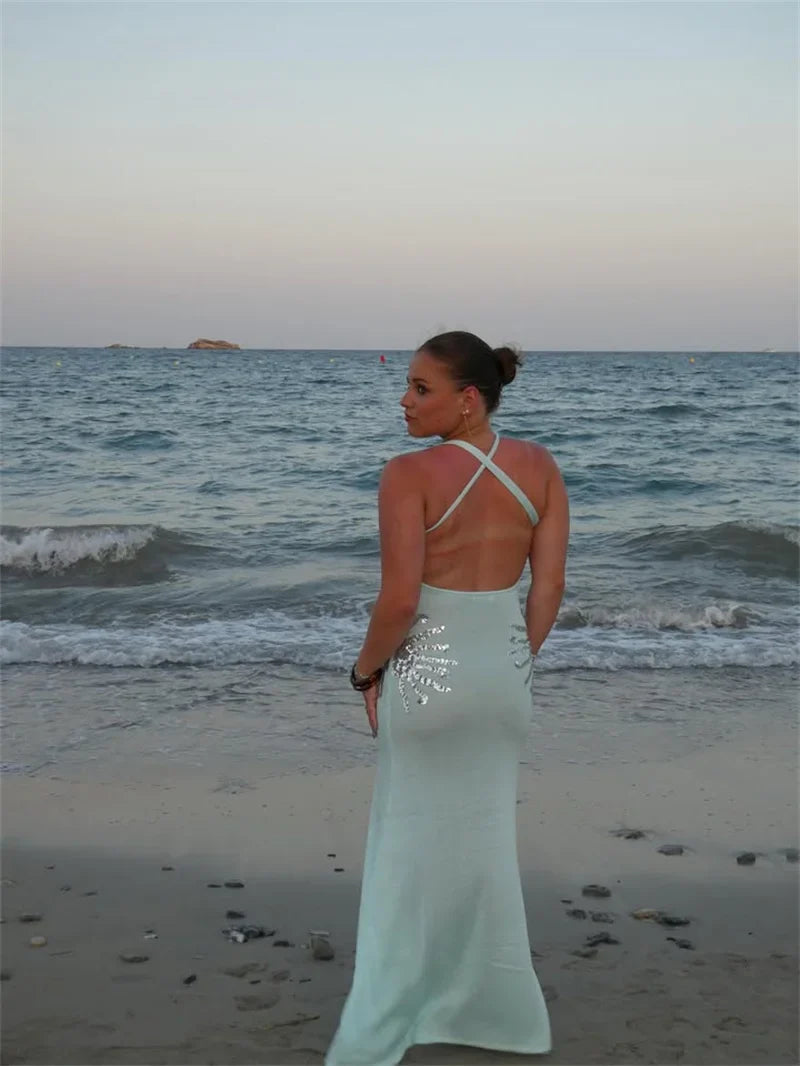 Sequins Embroidered Knit Maxi Dress