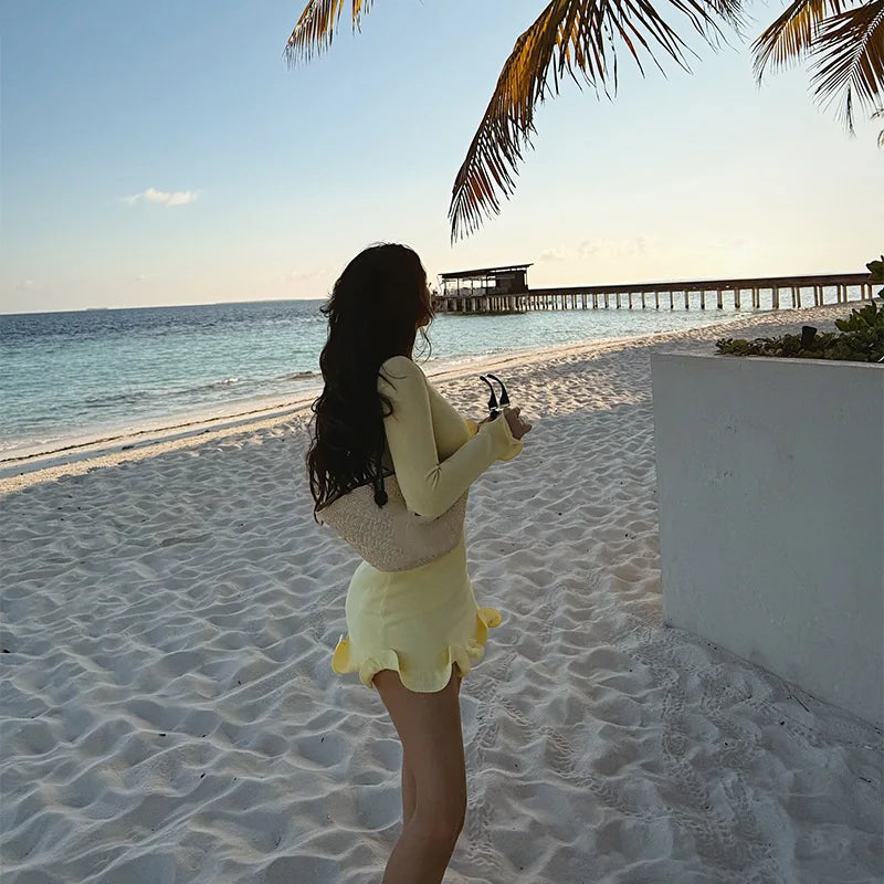 Ruffles Hem Long Sleeve Mini Dress