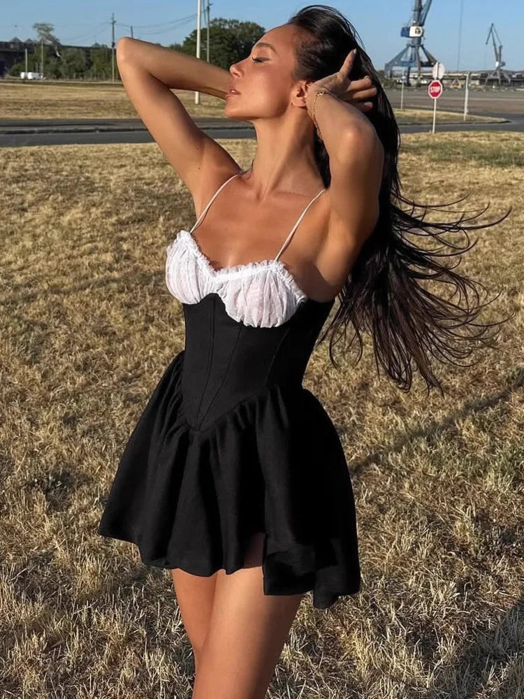 Mesh Cami Two Tone Frill Mini Dress