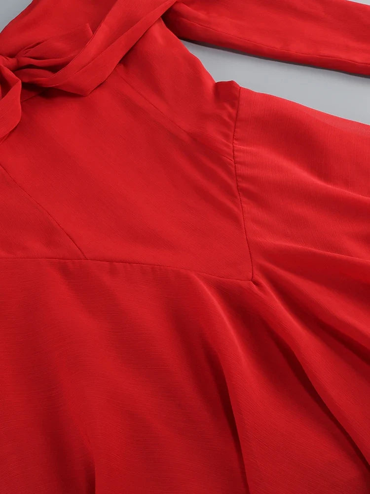 Off-shoulder Long Flare Sleeve Bow Mini Dress